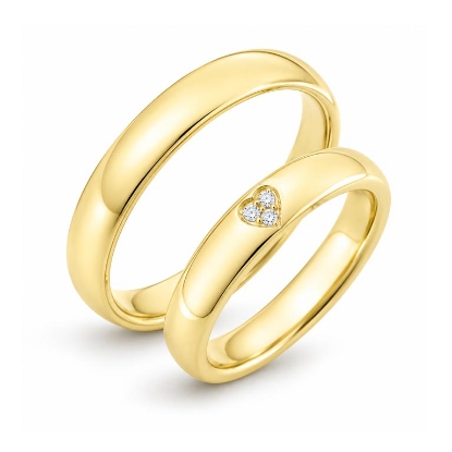 Billede af Vielses & Forlovelses ringe, 3* 0,01 w/vs., fattet i hjertefacon i damering 14 kt.