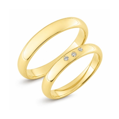 Billede af Vielses & Forlovelses ringe, d-ring 3* 0,01 w/vs. 8 kt. (br. 3,5 mm. tk. 1,5 mm.)