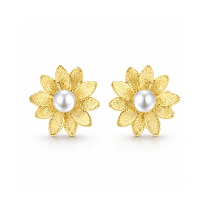 Billede af Ørestikker "Pearly Flowers" 14 karat guld