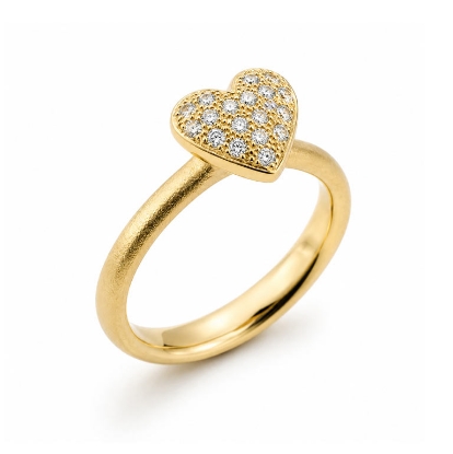 Billede af Ring hjerte, 18 brill. a 0,01 w/vs., massiv 14 kt. (hjertering)