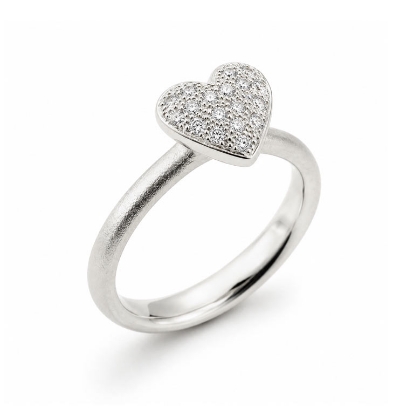 Billede af Ring hjerte, 18 brill. a 0,01 w/vs., massiv 14 kt. hvg. (hjertering)