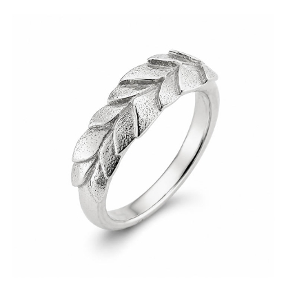 Billede af Ring med blade i 14 kt. hvidguld