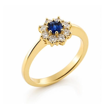 Billede af Rosetring blå safir 4,0mm + 8*0,04 w/vs 14 kt