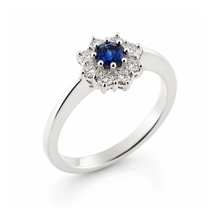 Billede af Rosetring blå safir 4,0mm + 8*0,04 w/vs 14 kt. hvg.