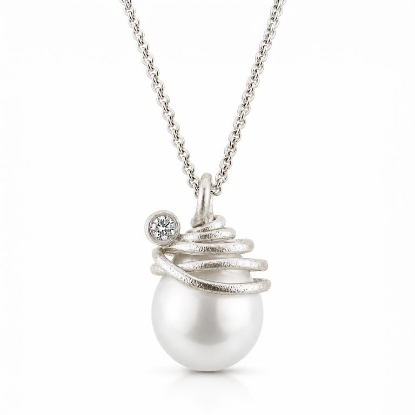 Billede af Vedhæng spiral af tråd til South Sea perle 14*16 mm. og brill. 0,10 w/vs. 14 kt. hvg.