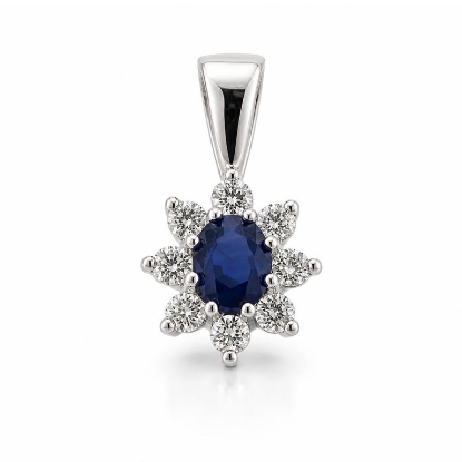 Billede af Sapphire Devotion vedhæng i 14 kt. hvg. m. safir og brillanter