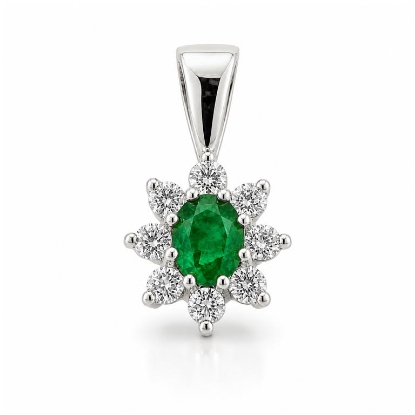 Billede af Emerald Devotion vedhæng i 14 kt. hvg. m. smaragd og brillanter