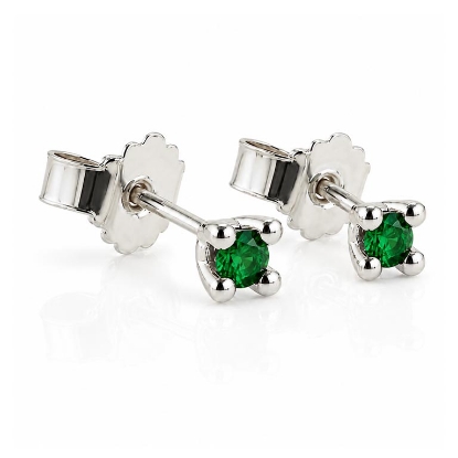 Billede af Lux øreringe m. smaragd, 4 grab. fatning, 2* 2,5 mm (ca. a 0,06 ct.) 14 kt. hvg.