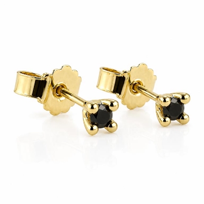 Billede af Lux øreringe m. sorte brill., 2* 0,07 ct., 4 grab. fatning, 14 kt.