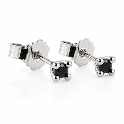Billede af Lux øreringe m. sorte brill., 2* 0,07 ct., 4 grab. fatning, 14 kt. hvg.