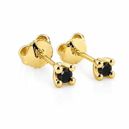 Billede af Lux øreringe m. sorte brill., 2* 0,10 ct., 4 grab. fatning, 14 kt.