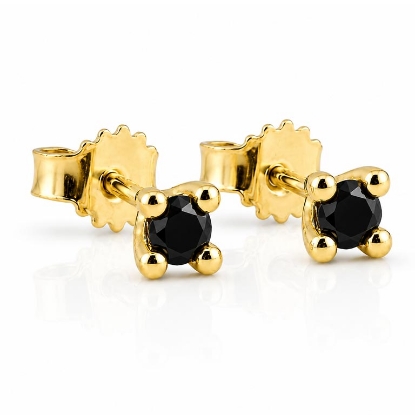 Billede af Lux øreringe m. sorte brill., 2* 0,15 ct., 4 grab. fatning, 14 kt.