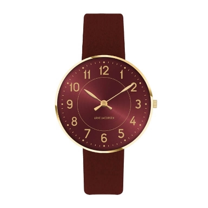 Billede af Arne Jacobsen ur - Station - Bourgogne Rød 34mm