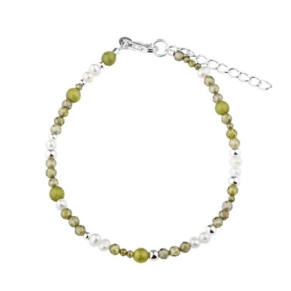 Billede af Aqua Dulce Aya Olive armbånd sølv m. perler (17 + 3 cm)