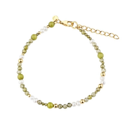 Billede af Aqua Dulce Aya Olive armbånd forgyldt sølv m. perler (17 + 3 cm)