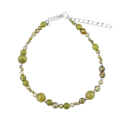 Billede af Aqua Dulce Aya Olive Stone armbånd sølv m. perler (17 + 3 cm)