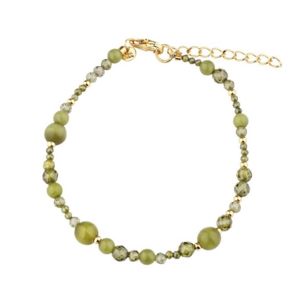 Billede af Aqua Dulce Aya Olive Stone armbånd forgyldt sølv m. perler (17 + 3 cm)