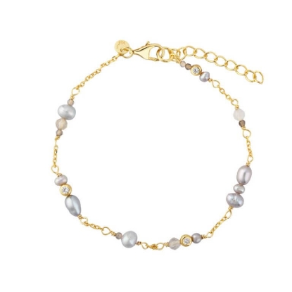 Billede af Aqua Dulce Whisper armbånd forgyldt sølv m. grå kvarts, fvp + cz (17+3 cm)
