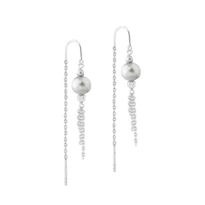 Billede af Aqua Dulce Whisper Pearl Thread øreringe sølv m. grå fvp + cz