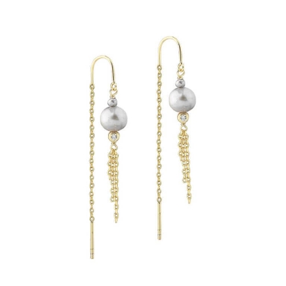 Billede af Aqua Dulce Whisper Pearl Thread øreringe forgyldt sølv m. grå fvp + cz