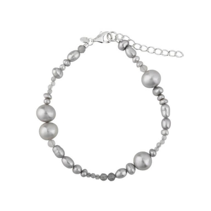 Billede af Aqua Dulce Whisper Pearl armbånd sølv m. grå kvarts, fvp + cz (17+3 cm)