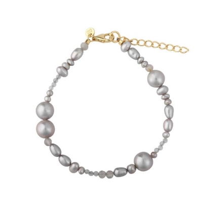Billede af Aqua Dulce Whisper Pearl armbånd forgyldt sølv m. grå kvarts, fvp + cz (17+3 cm)