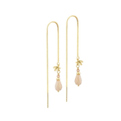 Billede af Aqua Dulce Meadow Thread øreringe forgyldt sølv m. peach sunstones