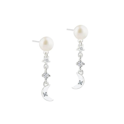 Billede af Aqua Dulce Dreamlit Pearl Charm øreringe sølv m. fvp+cz