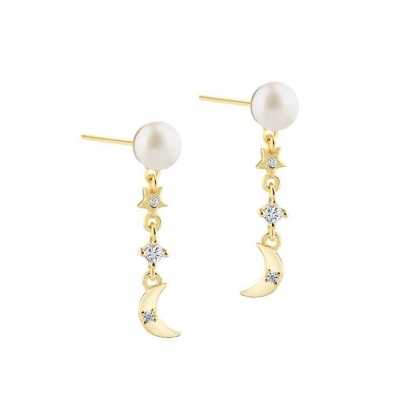 Billede af Aqua Dulce Dreamlit Pearl Charm øreringe forgyldt sølv m. fvp+cz