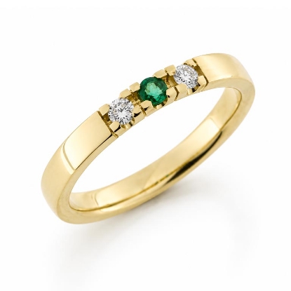 Billede af Alliancering smaragd a ca. 0,06 ct. og 2 brill. 0,07 w/vs. 14 kt.