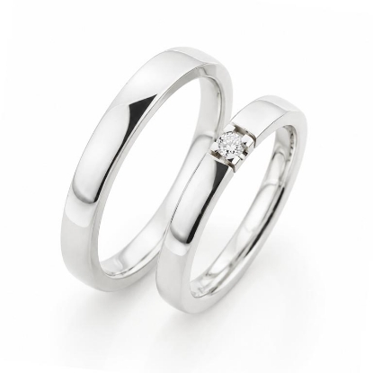 Billede af Vielses & Forlovelses ringe, d-ring 0,07 w/vs. 14 kt. hvg..(br. 3,1-tk. 1,9 mm.)