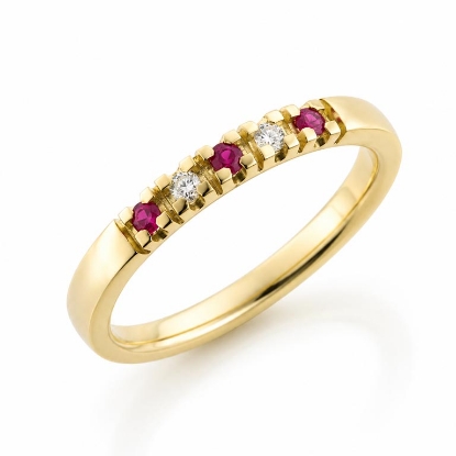 Billede af Alliancering  2* 0,02 w/vs. + 3* rubin 0,02 ct. 14 kt.