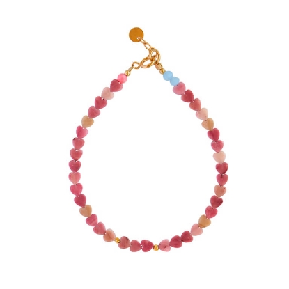 Billede af STINE A Pink Hearts armbånd forgyldt sølv m. sten (17-25 cm)