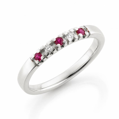 Billede af Alliancering  2* 0,02 w/vs. + 3* rubin 0,02 ct. 14 kt. hvg.