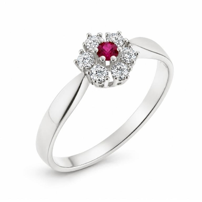 Billede af Rosetring 14kt hvg 1* rubin 2,5mm + 6* brill. á 0,03 ct w/vs