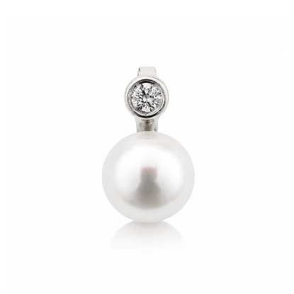 Billede af Vedhæng brillant 0,03 w/vs. og sv. perle 6-6½ mm. 14 kt. hvg.