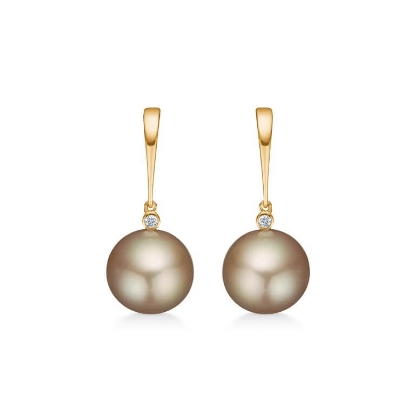 Billede af Mads Z "Chloé Mist" øreringe 14 kt. guld m. 0,05 ct. w/si brillanter + kulturperler
