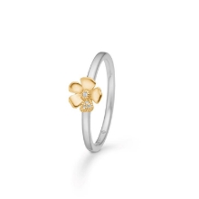 Billede af Mads Z "Fleur" ring sølv + 14 kt. guld m. 0,014 ct. brillanter (str. 60)
