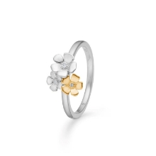 Billede af Mads Z "Fleur" ring sølv + 14 kt. guld m. 0,012 ct. brillanter (str. 54)