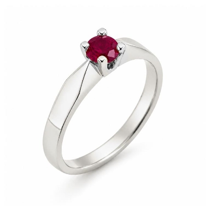 Billede af Ring solitaire  14 kt. hvg., 4,00 mm. ægte rubin