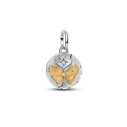 Billede af Pandora Sommerfugl Medaljoncharm sølv + forgyldt metalblanding m. zirkonia