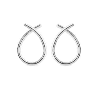 Billede af Susanne Friis Bjørner Ørering, sølv, blank 14x22 mm dråbe der krydser