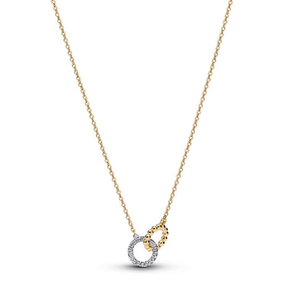 Billede af Pandora Kugler & Pavé Sammenflettede Cirkler halskæde forgyldt metalblanding + sølv m. cz (45 cm)