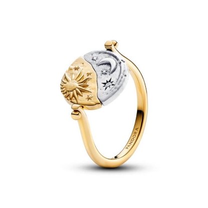 Billede af Pandora Sol & Måne Vendbar Medaljon Ring sølv + forgyldt metalblanding m. cz (str. 48-60)