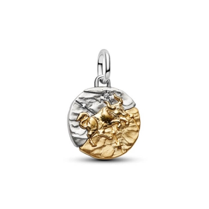 Billede af Pandora Tyren Stjernetegn Medaljoncharm sølv/forgyldt metalblanding m. cz (Taurus)