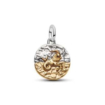 Billede af Pandora Stenbukken Stjernetegn Medaljoncharm sølv/forgyldt metalblanding m. cz (Capricornus)