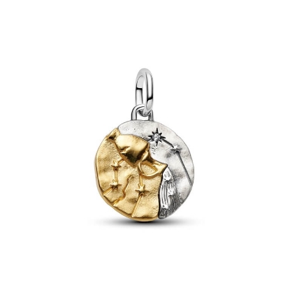 Billede af Pandora Vandmanden Stjernetegn Medaljoncharm sølv/forgyldt metalblanding m. cz (Aquarius)