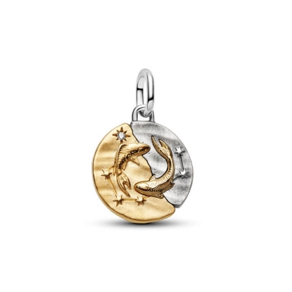 Billede af Pandora Fiskene Stjernetegn Medaljoncharm sølv/forgyldt metalblanding m. cz (Pisces)