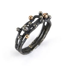 Billede af By Birdie Urban Harlem Buds-3 ring sort rhodineret sølv m.14kt str. 54