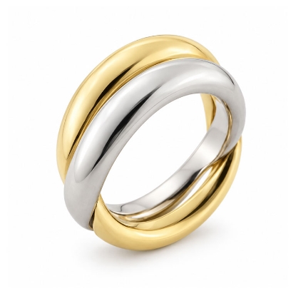 Billede af Ring dobbelt ½ gult 8 kt.+ ½ 925s sølv